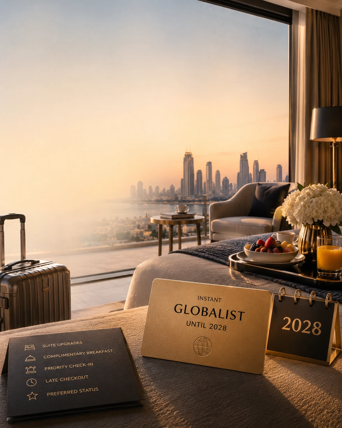 Premium Globalist qualification concierge in a luxury hotel suite